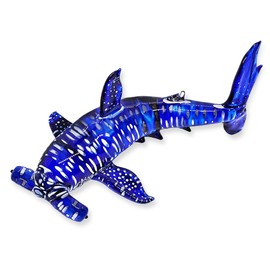 Mr_air_thai_Glass_Blown Tiny 6" White Dotted Blue Hammerhead Shark Figurine - Miniature Hand Blown Glass Sharks Marine Sea Life Ocean Fish Crystal Animals Decorative Collectible Figures Décor Gifts