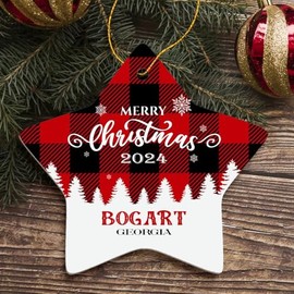 Merry Christmas Bogart Ornament Bogart GA Christmas Ornament 2024 Gift Family Friend Hometown Souvenir Housewarming Keepsake Star Ornament Tree 3" White