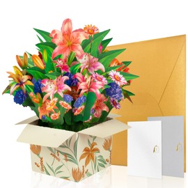 GREETING ART Pop-Up Blumen Karte – Blume mit Lilien,3D Hochzeitskarte mit Lilien & Gänseblümchen, 3D Geschenkkarte zum Geburtstag, als Gutschein oder zur Genesung, Blumen Grußkarte