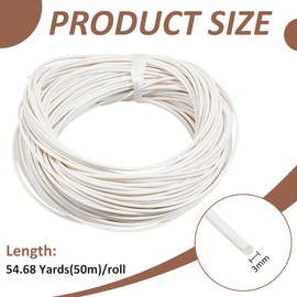 BENECREAT 50 m PVC Piping Cord, 3 mm, White Polyester Piping Tape for Crochet, Knitting, Weaving or Trimming in Garments, Cushions