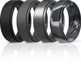 ThunderFit Silicone Wedding Ring for Men (Black, Dark Grey, Grey Camo, Gunmetal, 10.5 - 11 (20.6mm))