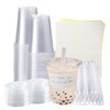 Xlong 50 Sets Clear Plastic Cups With Flat Lids,16oz Disposable
