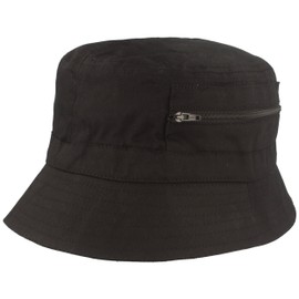 Breiter Bucket Hat | Bucket Hat | Sun Hat - Made of 100% Cotton - with 2 Integrated Pockets - Washable & Foldable, black