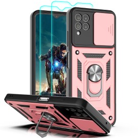 for Revvl 6 Pro 5G / Revvl 6X Pro 5G Case with Slide Camera Cover and [2 Pack] HD Screen Protector, Heavy Duty Shockproof Protective Case with Magnetic Metal Stand for Revvl 6 Pro 5G-SJ Rose Gold