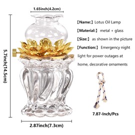 Oil Lamp for Indoor Use,Vintage Glass Kerosene Lamp with Wick,Lotus Flower Lamp for Buddha Front Light ,Altar Supplies,Emergency Lighting Decor (Clear)