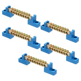 Sourcing Map 5 Pcs Brass 8 Position Ground Bus Bar Terminal Block, Blue