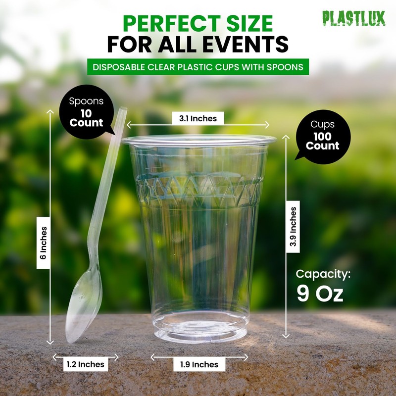 PLASTLUX 110 Pcs Clear Party Cups, 9 Ounce Clear Plastic