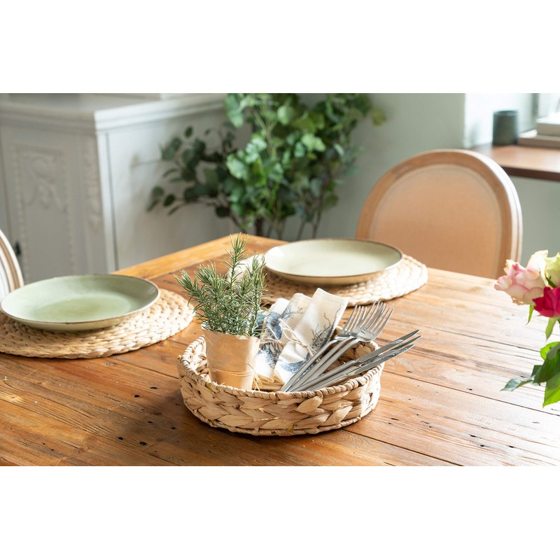 Decorasian Round Braided Seagrass Tray, Water Hyacinth, Set 32 cm