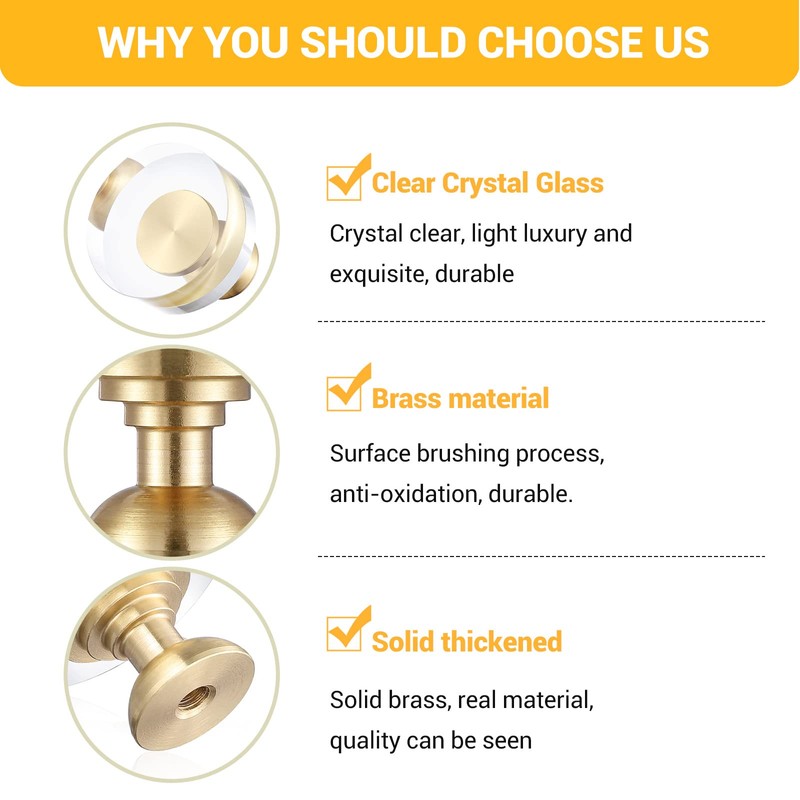Guank 12-Pack 1-1/4-Inch White Cabinet Glass Crystal Brass knobs Brass