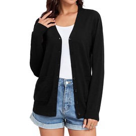 TASAMO Women's Cardigan Sweater 2024 Fashion V-Neck Cardigan Button Cardigan Cropped Knitted Coat(X-Large,Black)