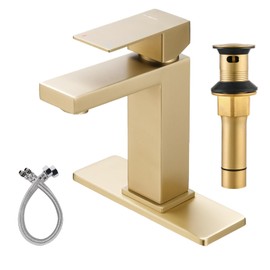 KUZOR Brushed Gold Bathroom Faucets Stainless Steel, Single Hole Sink Faucet for Bathroom/Vanity/Rv with Metal Pop Up Drain - 4.3 Inch Spout High - Easy to Install