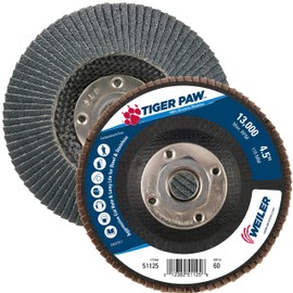 Weiler 51125 4-1/2" Tiger Paw Abrasive Flap Disc, Conical (Ty29), Phenolic Backing, 60Z, 5/8"-11 Unc Nut (Pack of 10)