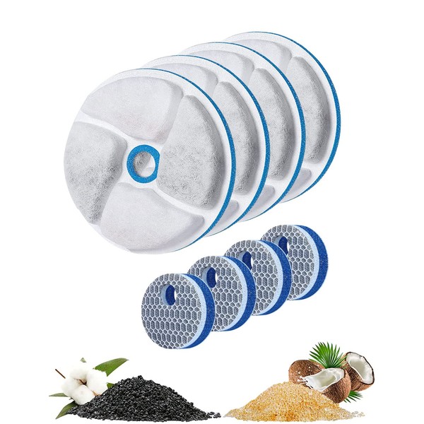 4 Pack Cat Water Fountain Filters, Triple Cycle Filtration System