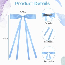 8 PCS Hair Bows for Women and Girls，Blue Tassel Ribbon Bow Hair Clips Barrettes for Girl with Long Tail, Solid Satin head Accessories(Blue)