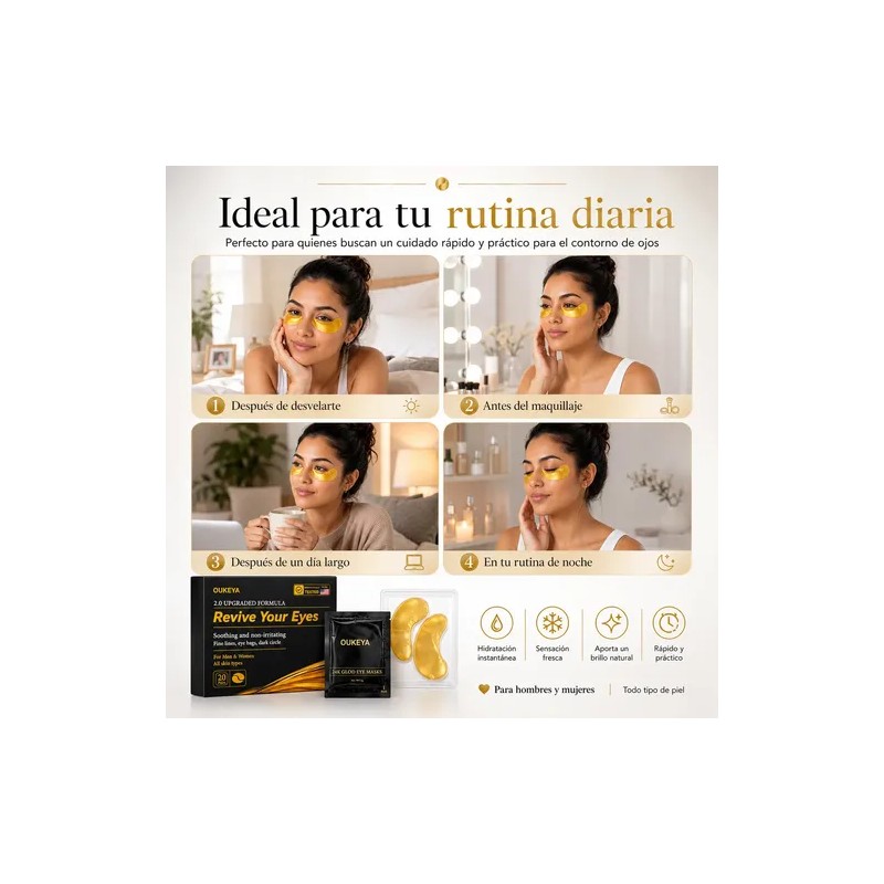 Mascarillas Ojos Oro 24k Hidratantes Ojeras 20 Pares