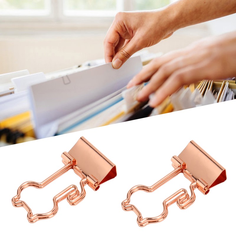100 Pcs Binder Clips Metal Hollow Cat Shape Rose Gold