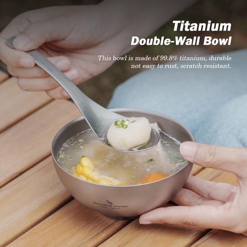 Boundless Voyage Outdoor Titanium Double-Wall Bowl Camping Hiking Picnic Home