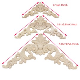 Wood Carved Applique,4 Pack Decorative Wood Trim, 3.15x3.15inch, Wood Appliques and Furniture Decorative Onlay for Furniture Decor Decal Unpainted Can be Attached to Home Corner Frame,Cabinets