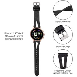 Lamshaw Compatible for Fossil Gen 6 Smartwatch Band, Slim Vintage Leather Strap Women, Man Wristband Accessories Compatible for Fossil Gen 6 42mm / 44mm Smartwatch (Black, 42mm case-Women)