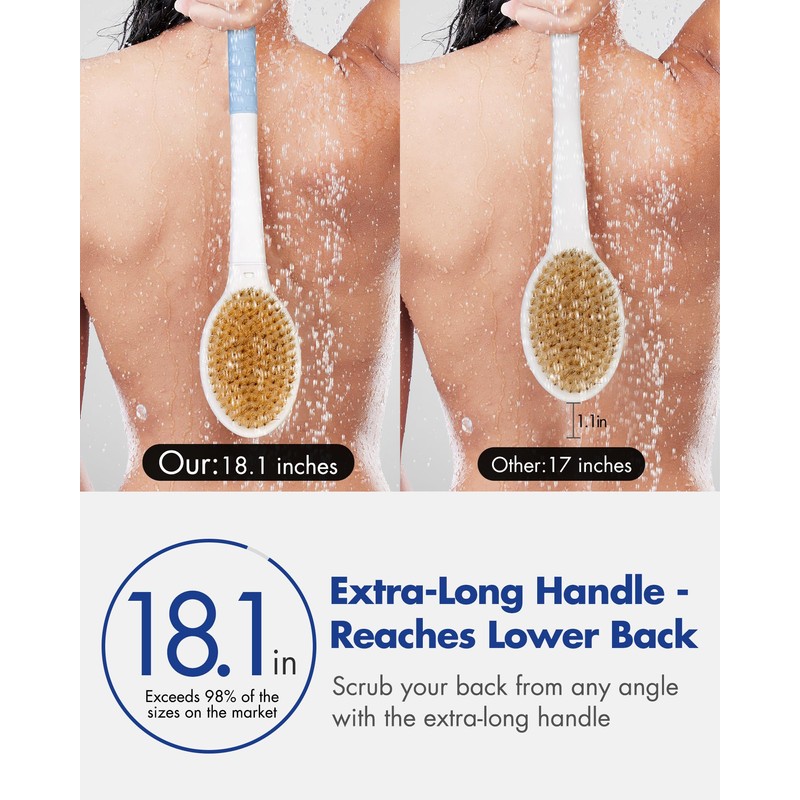 Back Scrubber Body Shower Brush: Anti Slip Long Handle Bath