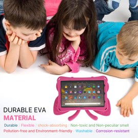 JGY Fire HD 8 Kids Tablet Case (10th Gen 2020-2022) - Pretty Butterfly EVA Foam Full Cover With Stand and Pencil Holder for Girls - Rugged Rose Case for Fire HD 8 Plus