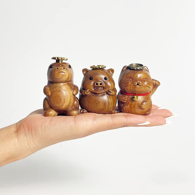 OLizee® Wooden Backflow Incense Burner Creative Pig Shaped Backflow Incense