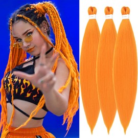 Orange Braiding Hair Pre Stretched 26inch 3 Packs Braiding hair Extensions Synthetic Crochet Braids, Hot Water Setting Professional Soft Yaki Texture. (26inch(3Packs),Orange#)