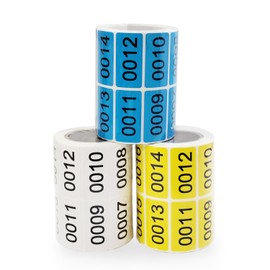 3 Rolls 1-1000 Inventory Number Sticker Labels, 1.57 X 0.78 Inch Self-Adhesive Numbered Labels Inventory Stickers Set for Inventory Storage Classification (Yellow, Blue, White)