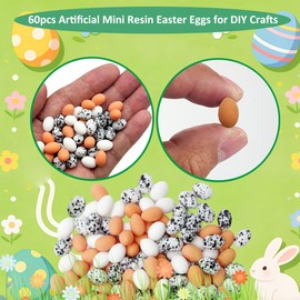 Suartus Mini Easter Eggs for Crafts, 60Pcs Artificial Miniature Eggs Fake Resin Chicken Bird Eggs for DIY Crafts Easter Spring Party Decorations Photo Props Table Garden Outdoor Bird Nest Decor