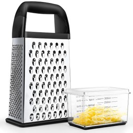 Cheese Grater With Container Professional Box Grater with 4 Sides Stainless Steel Graters Handheld for Kitchen Dishwasher Safe Food Shredder for Parmesan, Vegetables, Ginger