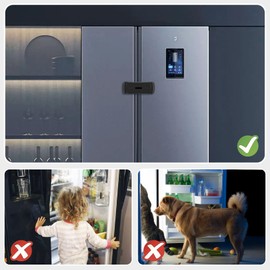 CLYMENE Updated French Door Fridge Lock, Childproof Lock for French Door Refrigerator/Freezer - Secure, Adjustable, Easy Installation - Cabinet Cupboard Safety Latch Lock for Kids & Toddlers (Black)