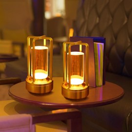 Kipliko Kipliko Cordless Table Lamp with Touch Sensor,Crystal Lantern Lamp,Set of 2,Rechargeable Cordless LED Lamp,3 Color Stepless Dimming Touch,Desk Lamp for Bedroom Restaurant Home Outdoor.Gold&2Pack