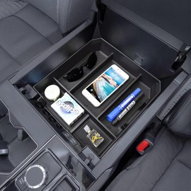 HGWEI Center Console Organizer Compatible with Toyota Tundra 2022 2023 2024 2025 2026 and 2023-2026 Toyota sequoia Accessories Insert Tray Armrest Secondary Storage Box Coin Holder (Black Trim)