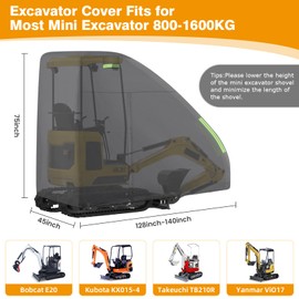 Mini Excavator Cover for Bobcat E20/Kubota KX015-4/John Deere 17 P/Takeuchi TB210R/Yanmar ViO17, Waterproof Sun Rain Dust Snow Protection Excavator Cover with Zipper Door-Black