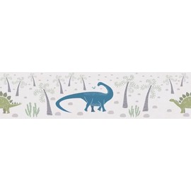 A.S. Création Lilly & Luis Children's Bedroom Wallpaper - Durable Non-Woven Wallpaper in Border Dinosaur Look - 5.00 m x 0.13 m - Blue, Colourful, Green - Made in Germany - 771411
