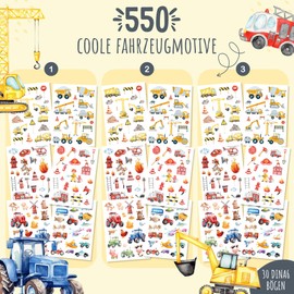 MeinBaby123 550 Skin-friendly Children's Tattoos with Excavators, Digger Tattoos, Children's Tattoos for Sticking, Vegan & Made in Germany (5 x Vehicles)