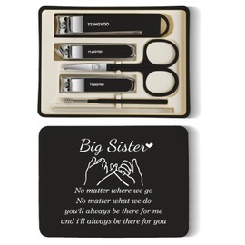 Sisters Gifts Toenail Clippers Best Friend Friendship Nail Clipper Set, 6 Pcs Toenail Clippers, Stainless Steel Fingernail Clipper Sharpest Thick Toenail & Ingrown Nail Clipper Set (Big Sister Black)