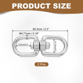 MECCANIXITY Heavy Duty M5 Double Swivel Eye Hook, 304 Stainless Steel Ended Eye to Eye Chain Swivel Shackle Ring Connector Load 150 KG/330 lbs for Hanging, Pack of 2