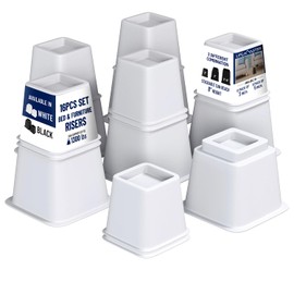 Lifemaster 16pcs Adjustable Bed Risers - 3.5 inch Heavy Duty Furniture Lifts for Sofa, Couch - Creates Under Bed Storage, Sup Ports 1300 lbs - Compatible with Most Furniture - White