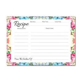 Pioneer Woman Style Floral Recipe Cards (50 Pcs) Flower Recipe Cards, Floral Index Cards, Blank Back Recipe Notecards, Perfect for Bridal Shower (50, 4.25" x 5.5")