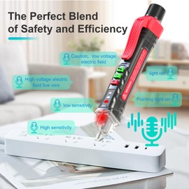 NJTY Voice Broadcast Voltage Tester,Non Contact Voltage Tester,12V-1000V/48V-1000V Dual Range,Electrical Tester,Integrated LED Flashlight and red Indicator Light