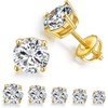 MDFUN 5Pairs 18K Yellow Gold Plated Round Cut Clear Cubic Zirconia Stud Earring Pack with Screw Back Earring Set 3-7mm
