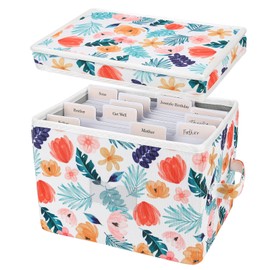 PZRLit Greeting Card Organizer Box with 12 Removable Dividers - Sturdy Fabric Greeting Card Holder with Handles, Store 140+ Cards for Photos, Crafts, Envelopes, Scrapbooking -Garden