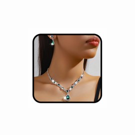 Gangel Rhinestone Necklace Earrings Set Crystal Brides Necklace Silver Sparkly Waterdrop Earring Sets Wedding Prom Necklace Earring Jewelry for Women (green)