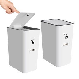 XPIY Trash Can with Lid, 2 Pack 4 Gallons/15 Liters Garbage Can with Press Top, Small Trash Can Dog Proof, Plastic Trash Bin, Waste Basket for Bathroom|Kitchen|Bedroom|Office (2, White)