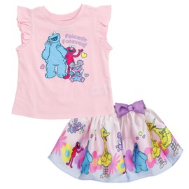 Sesame Street Little Girls Tank Top and Satin Skirt Outfit Set Pink/Purple 5