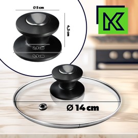 KADAX Pot Lid, Universal Glass Lid with Black and Silver Handle, Heat Resistant Lid in Various Sizes, Pan Lid, Glass Lid for Pot, Pan (14 cm)