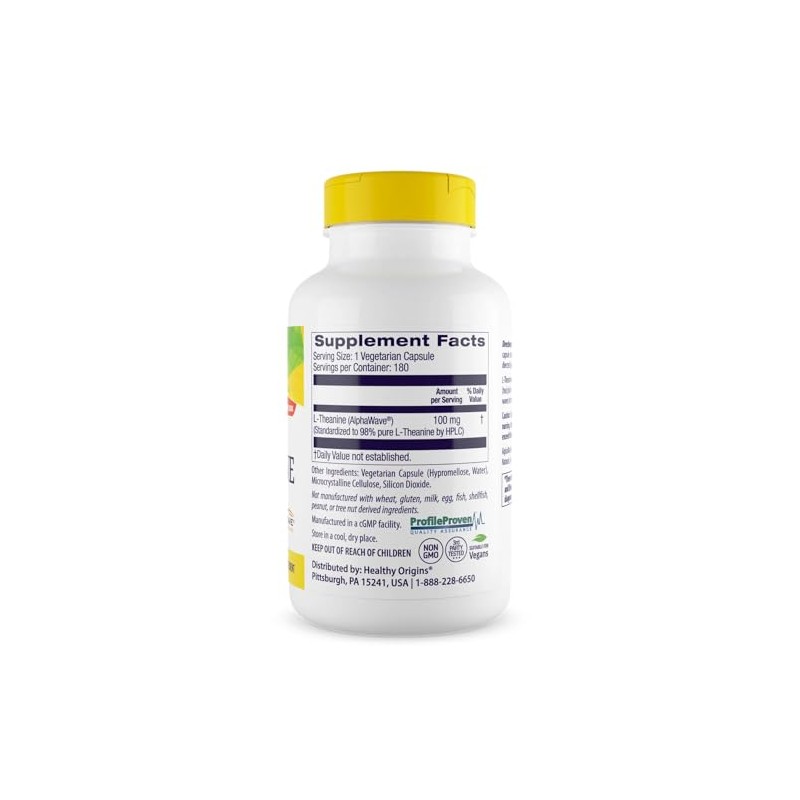 Healthy Origins L-Theanine (AlphaWave) 100 mg , 180 Veggie Caps