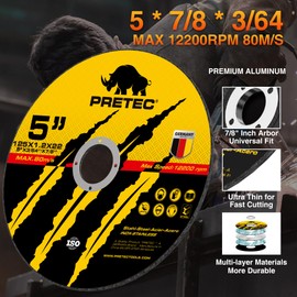 Cut Off Wheels 5", PRETEC 50+5 Pack Metal Cutting Wheel,Thin 125mm Metal & Stainless Steel Fast Cutting Discs for Angle Grinder - 7/8" Arbor Hole, 5"x 1/24" x 7/8" 55 PCS