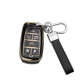 Tyifxom for RAM 1500, 2500, 3500, 4500, 5500 (2019-2025) Keychain Cover, Leather Keychain Soft Case Protective Cover (Black, 6 Keys)